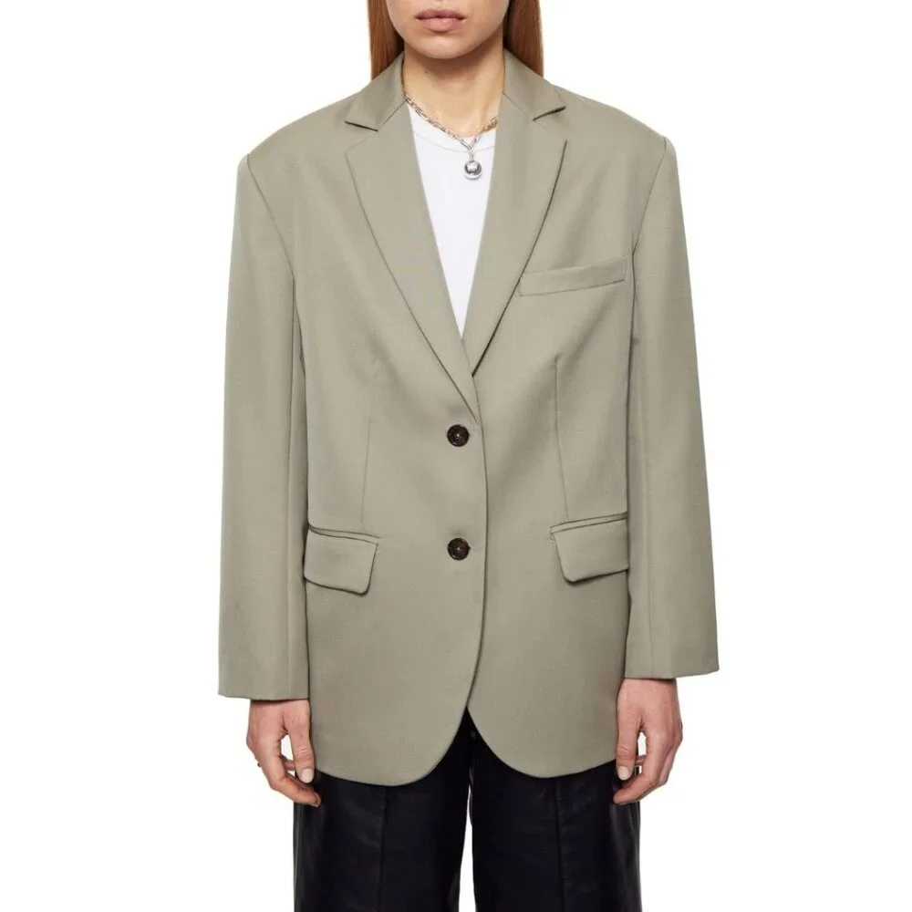 550$ Anine Bing Quinn Wool Single Breasted Blazer Jacket Size L Olive Green